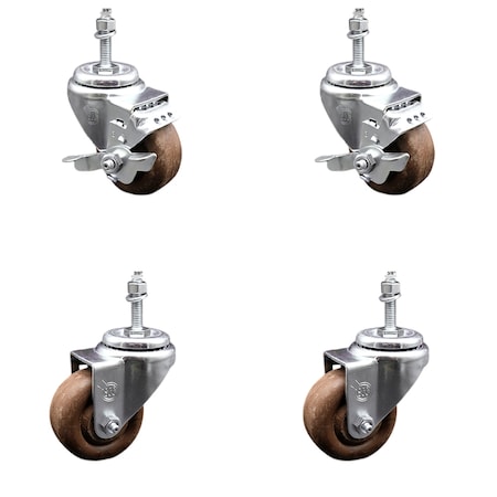 Service Caster 3.5 Inch SS High Temp Glass Filled Nylon 3/8 Inch Stem Caster Brake SCC, 2PK SCC-SSTS20S3514-GFNSHT-381615-2-TLB2